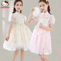 [HOT 2024] Váy Hello Kitty Nữ Váy Trẻ Em Váy Sườn Xám Mùa Hè Cho Bé Gái Váy Lưới Phong Cách Trung H