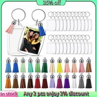 Hot-24 Chiếc Acrylic PhotoFrame Móc Khóa DIY Thủ Công Dự Án Vòng Chìa Khóa Với Tua Rua 5.6 X 4.0cm