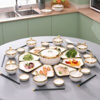 HOT- [ Ảnh thật ] Bộ bát đĩa hộ gia đình hình quạt bàn tròn sắp xếp món lẩu sáng tạo đĩa bộ đồ ăn N