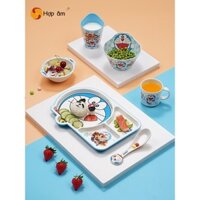 HOT- [ Ảnh thật ]Bộ đồ ăn trẻ em Wuhe bát chống rơi chống bỏng Bát ăn gia đình hoạt hình Doraemon Bộ thìa chia bát