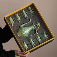 HOT- [ Ảnh thật ] Bộ nồi và rượu bằng gốm sứ, nồi rượu trắng cổ, nồi rượu vàng, bộ chia rượu, một c