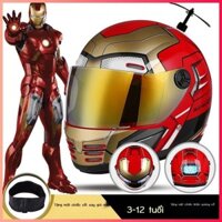 HOT- [ Ảnh thật ] Mũ bảo hiểm trẻ em bé trai mùa đông pin xe Iron Man mũ bảo hiểm đầy đủ học sinh t