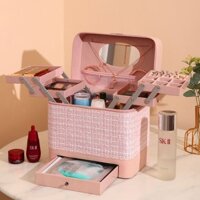 HOT- [ Ảnh thật ] Túi đựng mỹ phẩm hộp đựng mỹ phẩm dung tích lớn hộp đựng mỹ phẩm cầm tay có gương