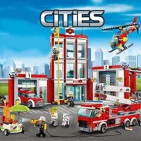 HOT- [ Ảnh thật ] Tương thích với LEGO City loạt xe cứu hỏa trạm cứu hỏa bé trai lắp ráp khối xây d