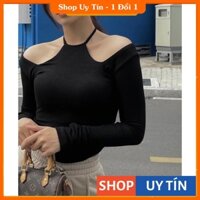 [HOT] Áo Croptop Nữ Vạt Bầu Tay Dài Cổ Yếm Hở Vai Body Gợi Cảm Nhã Nhặn A5277