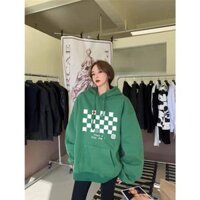 Hot Áo Hoodie bàn cờ 2 màu Xanh rêu, đen chất liệu nỉ bông siêu ấm Mẫu Trend 2023 fom rộng nam nữ. - XAH RÊU ÁO BÀN CỜ,M 40-50KG