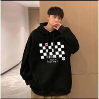 Hot Áo Hoodie bàn cờ 2 màu Xanh rêu, đen chất liệu nỉ bông siêu ấm Mẫu Trend 2023 fom rộng nam nữ. - ĐEN ÁO HD BÀN CỜ,XL 61-73KG