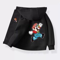 HOT Áo Khoác cotton Tay Dài Có Nón In Họa Tiết Hoạt Hình super mario bros Cho Bé Trai