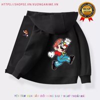 HOT Áo Khoác cotton Tay Dài Có Nón In Họa Tiết Hoạt Hình super mario bros Cho Bé Trai