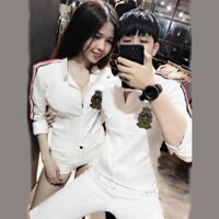 [HOT] Áo Sơ Mi Cặp Đôi Kaki Lụa Thêu Con Ong Cao Cấp | Áo Đôi Nam Nữ Đẹp