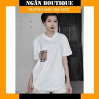[Hot] Áo Thun Kẻ Sọc Vai Túi Ngực Trắng Đen Mặc Đôi Đẹp - Ngân