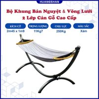 [HOT] Bộ Khung Võng Bán Nguyệt Cao Cấp Sắt Thép Sơn Tĩnh Điện Phi 50mm Cứng Cáp & Võng Gỗ Lưới 2 Lớp