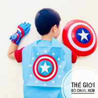 [HOT- CHẤT LƯỢNG] Đồ chơi trẻ em Bộ phụ kiện đội trưởng Mỹ dành cho bé trai: Áo choàng, khiên, găng tay, đồng hồ bắn xu
