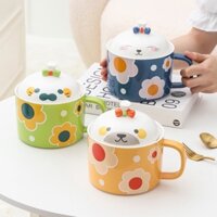 (HOT) Cốc ăn mì có nắp kiểu Nhật, quai cầm tiện lợi - Tô mì sứ cao cấp không chì