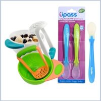 [Hot] Combo ăn dặm cho bé: 1 Bộ bát nghiền ăn dặm; 1 Vỉ 2 thìa cán dài Upass đầu mềm cho bé