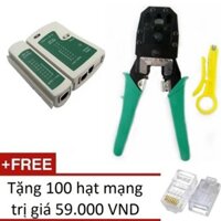 HOT Combo bộ 3 món OEM Bao gồm : Kìm bấm mạng + hộp test mạng (tặng pin) + đầu bấm dây mạng Cat6 (100 hạt)