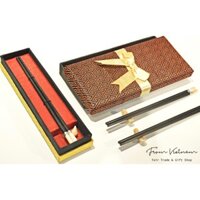 (🔥HOT DEAL🔥) Đũa Gỗ Mun Bọc Sừng Khoen Bạc Cao Cấp