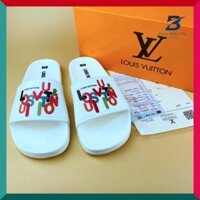 [[hot] Dép nam LV dép nam quai ngang mẫu mới nhất 2 màu trắng đen quai cao su mềm mại form dáng ôm chân full Bill + Box