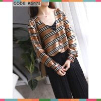 Hot ( ĐỒ NỮ CAO CẤP ) ÁO KHOÁC VẢI PHI LỤA SỌC NÂU