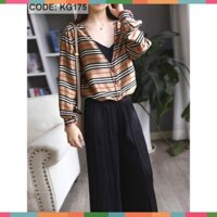 Hot ( ĐỒ NỮ ĐẸP ) ÁO KHOÁT VẢI PHI LỤA SỌC NÂU