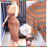 Hot ( ĐỒ NỮ ĐẸP ) ĐẦM THUN SỌC BODY TAY NGẮN