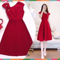 Hot ( ĐỒ NỮ ĐẸP ) ĐẦM XÒE LỆCH VAI MÀU ĐỎ CÀI LOGO