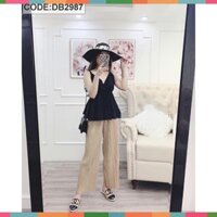Hot ( ĐỒ NỮ ĐẸP ) SET BỘ ÁO ĐEN LỤA NHUNG QUẦN ỐNG RỘNG DẬP LY