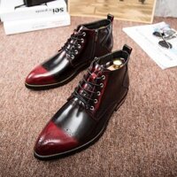 hot FALE SALE Giày Boot nam cổ cao qua mắt cá chân bằng da bóng tăng 4 cm Có Sẵn ⚡ CHẤT sịn : new L > ₛ * :