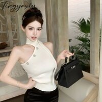Hot Girl Đeo Vai Dệt Kim Dây Áo Vest Nữ Thiết Kế Mỏng Áo Ngắn