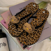 Hot Girl Leopard Kitty Flip Flops Good-looking Seaside Outdoor Slippers egR4