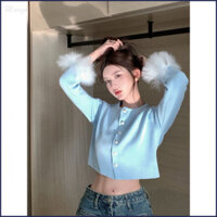 Hot Girl Thiết Kế Cao Cấp Ngắn Tay Áo Lông Thú Nữ Phong Cách Nhẹ Nhàng Áo Cardigan Nhỏ