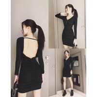 HOT  [HÌNH THẬT] Đầm Body Tay Dài Hở Lưng Tinh Tế Mẫu Mới (ĐEN) (còn ít)