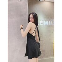 HOT [HÌNH THẬT] Jumpsuit Giả Váy Dây Lưng Đan Sành Điệu ENNI (ĐEN) (còn ít)