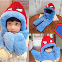 hot hit 2024 Mũ trùm đầu cho bé, hình hoạt hình siêu nhân mũ len kèm khăn liền bao tay SIÊU ẤM, CỰC NGẦU