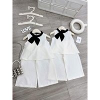 Hot Hit Set Bộ Cho Bé Gái, Áo Sát Nách Cổ Nơ Đen, Phối Quần Xuông, Phong Cách Thời Trang, Tiểu Thư, NQ43