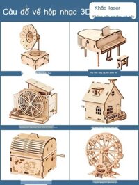 [HOT HIT] Trẻ em tự làm Vòng đu quay hộp nhạc đàn piano lắp ráp hộp nhạc caro bằng gỗ handmade đồ