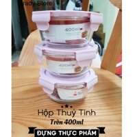 [HOT] Hộp cơm thủy tinh tròn 400ml đựng thưc phẩm cao cấp có nắp hút chân không.