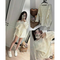 [HOT] [HOT] Áo len trễ vai đính đá siêu hót, áo len Chất Lưới Đan Mỏng Nhẹ BN20