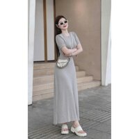 *Hot hot Đầm thời trang nữ đi chơi chất thun gân cổ tròn tay ngắn dáng dài maxi siêu xinh