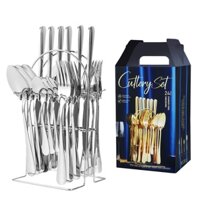 ♚₪✈Hot item set 24pcs high-grade knife fork fork spoon bộ bít tết bằng thép không gỉ phong cách phương tây với hộp quà tặng utah054