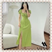 HOT_ [MIIN] ĐẦM NHÚN NGỰC XẺ ĐÙI KHOÉT LƯNG SIÊU ĐẸP - CHẤT LIỆU CAO CẤP - MÀU XANH CỐM BÁNH BÈO