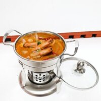 [HOT] Nồi inox có nắp kính 17cm kèm bếp cồn mini nấu lẩu ThaiLan tôm Tom Yum