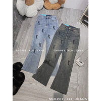 🔥Hot🔥 Quần jeans ống loe lưng cao lỡ 93cm lai cắt thêu xịn🌷KLii jeans sẵn sll