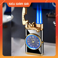 Hột Quẹt Bật Lửa Gas DH-615 Khò 2 Tia Cực Mạnh Kiêm Đồng Hồ La Mã Cầm Tay Cực Đẹp - Nhiều Màu