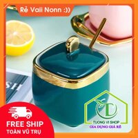 [Hot Sale 2022] Bộ 3 hủ sứ đựng gia vị viền vàng kèm thìa cao cấp phong cách Bắc Âu