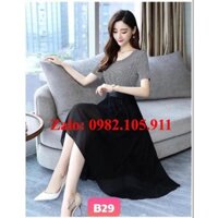 [Hot Sale] - ĐẦM VOAN ĐUÔI TÔM ÁO KẺ SỌC SIÊU XINH -B29