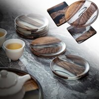 Hot sale khung nhựa óc chó coaster khay gỗ cách nhiệt mực phong cách bắc âu giá đỡ cốc trà epoxy resin giá đỡ nồi cách nhiệt