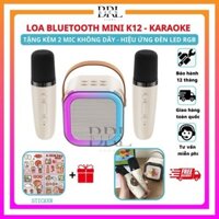(Hot sale) Loa bluetooth karaoke mini K12 kết hợp led rgb, tặng kèm 2 mic không dây - Âm thanh rõ nét, pin trâu