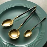 Hot Sale#[Lady-in-Store Light Luxury]Black Gold304Stainless Steel Western Dining Spoon Main Course Eating Spoon Soup Spoon Tea Spoon RX11