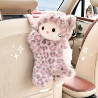 Hot sales Pink Leopard Cat Tissue Dispenser Plush Doll Car Tissue Box Cute Doll Car Hanging Paper Extraction Box Car storage bag, cute tissue bag